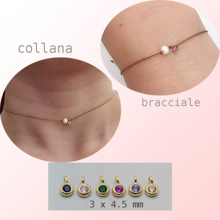 Ciondolino punto luce mini in ottone dorato con zircone colorato 3x5mm 2 pezzi Gioie d'Oriente