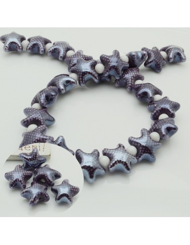 Perle stella marina in ceramica smaltate colore viola scuro 10x20mm GDO