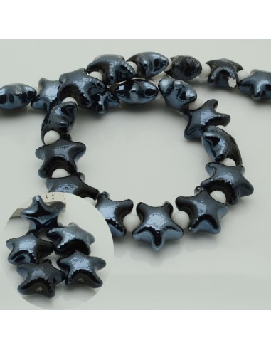 Perle stella marina in ceramica smaltate nero rodiato 10x20mm | GDO