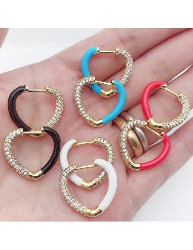 Orecchini Da Donna CERCHIO PERNI FORMA CUORE CON ZIRCONI E SMALTATO 18 X 22 MM