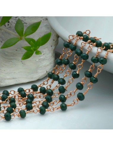 Catena rosario di cristalli colore verde scuro da 4mm concatenati con filo oro rosa in ottone 50cm | GDO