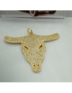 Ciondolo testa di bufalo in ottone oro con zirconi 1pz misure varie Gioie d'Oriente 2