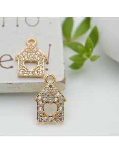 Ciondolo casa con cuore in rame con strass 8.5x13 mm 1pz colori vari Gioie d'Oriente 2