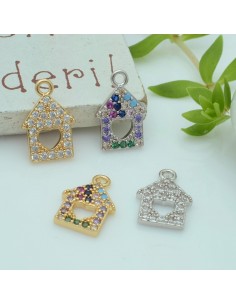 Ciondolo casa con cuore in rame con strass 8.5x13 mm 1pz colori vari Gioie d'Oriente
