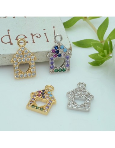 ciondolo case con cuore con zirconi strass 8.5 x 13 mm varia colore in rame per le tue creazioni