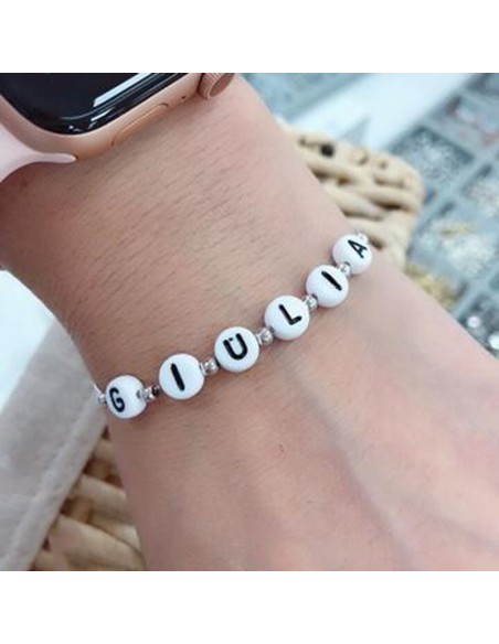 Bracciale in Argento 925 Personalizzato con Lettere Bianche e Scritta Nera | GDO