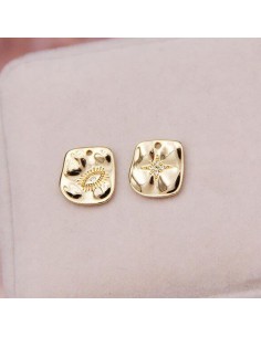 Ciondolo targhetta in rame oro con zirconi bianchi 12x13.50 mm 1pz stella o occhio Gioie d'Oriente