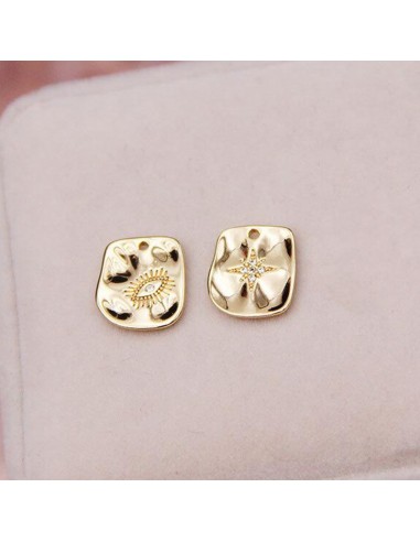 Ciondolo a forma di targhetta in rame oro chiaro con zirconi bianchi 12x13.50mm 1pz | GDO
