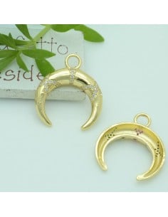 Ciondolo luna in ottone con strass 24 mm anello 5 mm 1pz colori vari Gioie d'Oriente 2