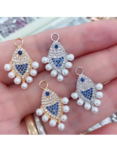 ciondolo forma pesci con perle e strass 15 x 22 mm in rame per le tue creazioni