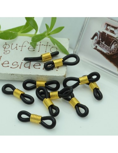 Gommini Terminali connettori per catenelle occhiali 5 x 20 mm oro silicone nero per le tue creazione