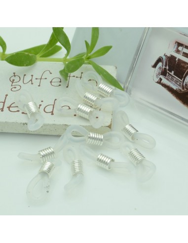 Gommini Terminali connettori per catenelle occhiali 5 x 20 mm argento silicone panna per le tue creazione