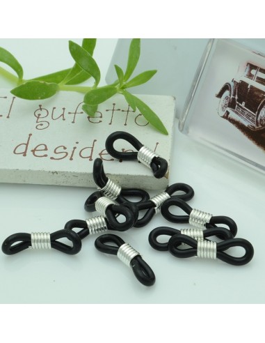 Gommini Terminali connettori per catenelle occhiali 5 x 20 mm argento silicone nero per le tue creazione