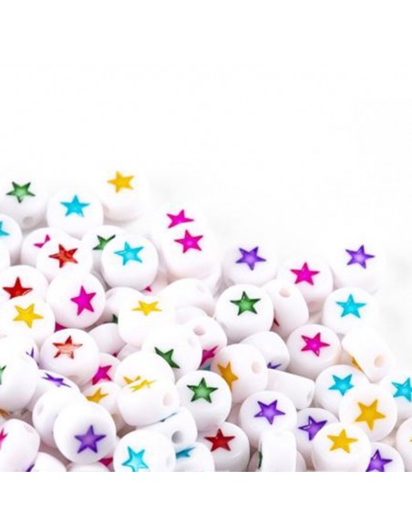 Perle con stelle colorate in plastica bianca 7mm 12pz bigiotteria GDO | Gioie d'Oriente
