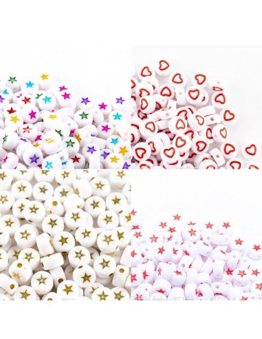 Perle con stelle o cuore colorati in plastica bianca 7mm 12pz bigiotteria GDO | Gioie d'Oriente