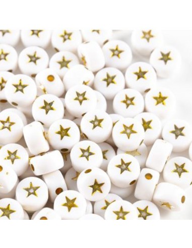 Perle con stelle dorate in plastica bianca 7mm 12pz bigiotteria GDO | Gioie d'Oriente