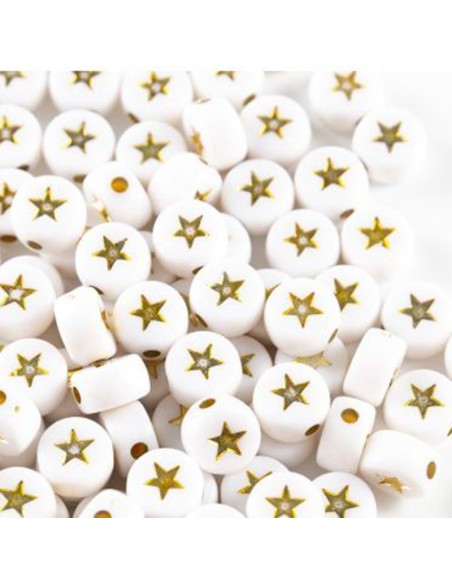 Perle con stelle dorate in plastica bianca 7mm 12pz bigiotteria GDO | Gioie d'Oriente
