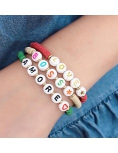 bracciale elastico con perle posta polimerica con scritta !!!