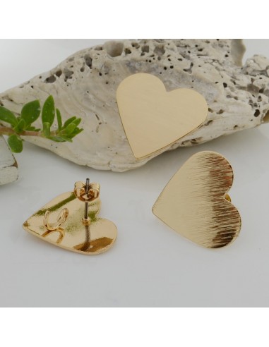 Base orecchini in zama oro lucido a forma di cuore 19x22mm 1paio
