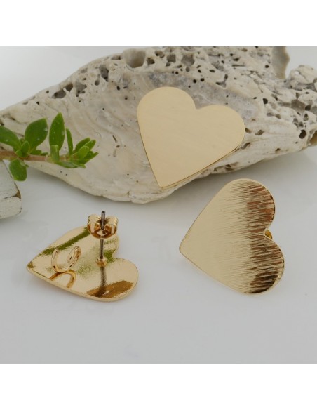 Base orecchini in zama oro lucido a forma di cuore 19x22mm 1paio