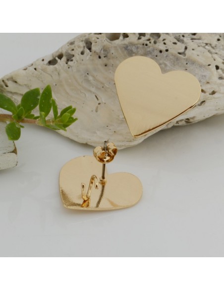 Base orecchini in zama oro lucido a forma di cuore 19x22mm 1paio