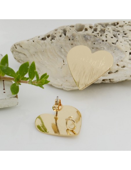 Base orecchini in zama oro lucido a forma di cuore 19x22mm 1paio