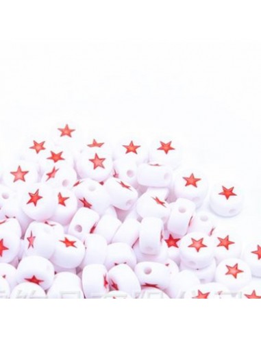 Perle con stelle rosse in plastica bianca 7mm 12pz bigiotteria GDO | Gioie d'Oriente