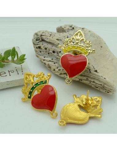 Base orecchini con perno in zama a forma di cuore decorato e smaltato 22x32mm 1paio