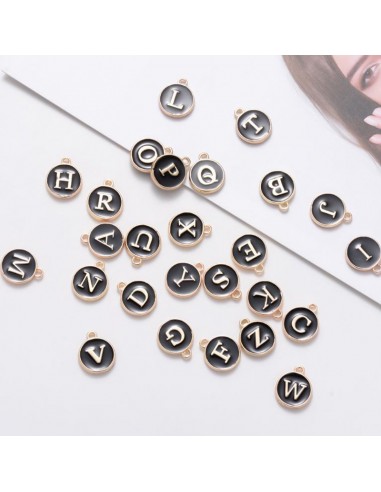 Ciondolo charms lettera alfabeto smalto 1 pz completo 12x15 mm in ottone colore nero