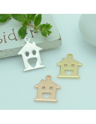 Ciondolo a forma di Casa con cuore vuoto in ottone 11x15mm 2pz | GDO