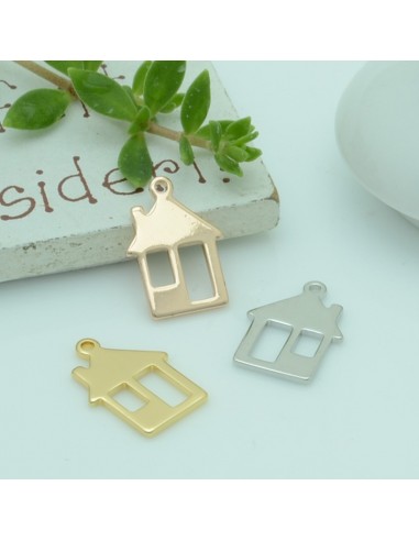 ciondolo forma casa 11 x 15 mm in ottone 2 pz per decorare fai da te