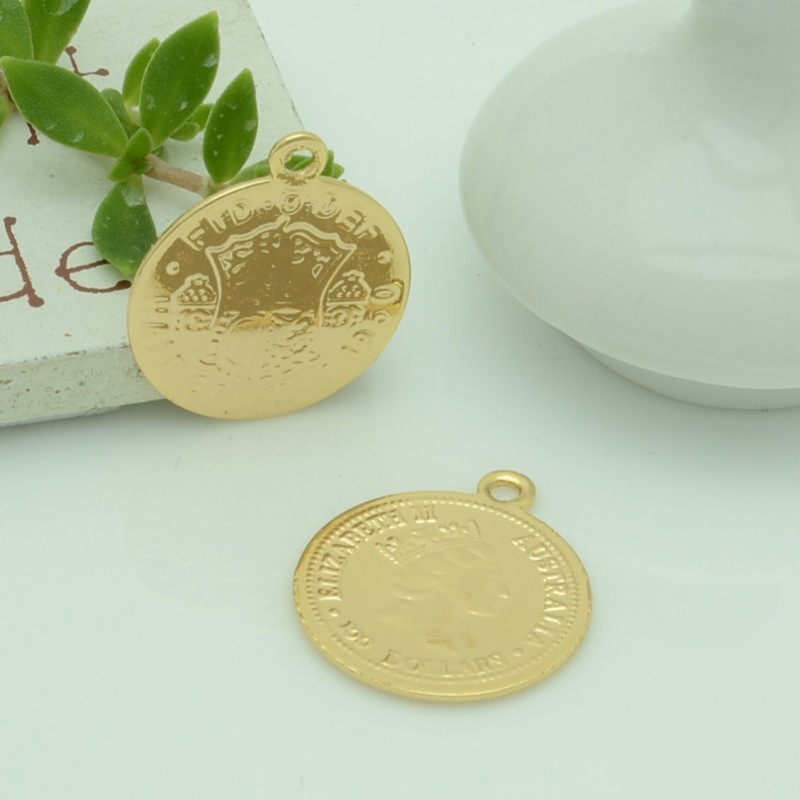 ciondolo medaglia forma di moneta  in rame 1pz per gioielli fai da te