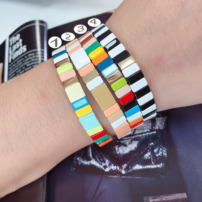 braccialetto multicolore smalto Bracciale arcobaleno Larghezza 8 mm da donna elastico in metallo