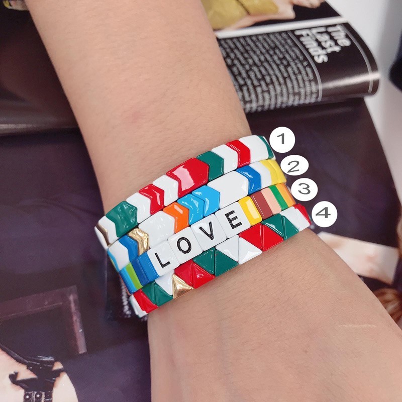 braccialetto multicolore smalto Bracciale arcobaleno Larghezza 8 mm da donna elastico in metallo