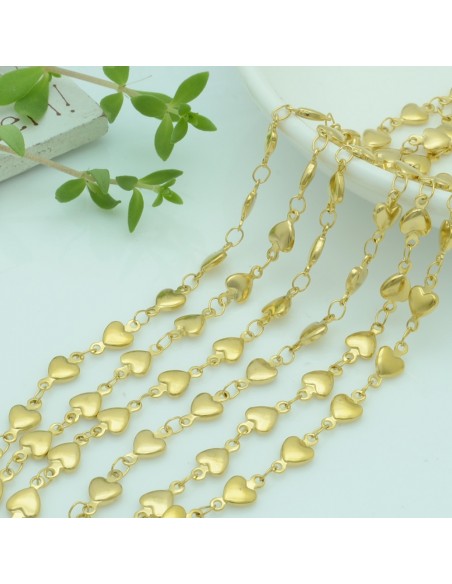 Catena acciaio inox cuore colore Oro 5mm con anellini saldata 50cm gioiedoriente
