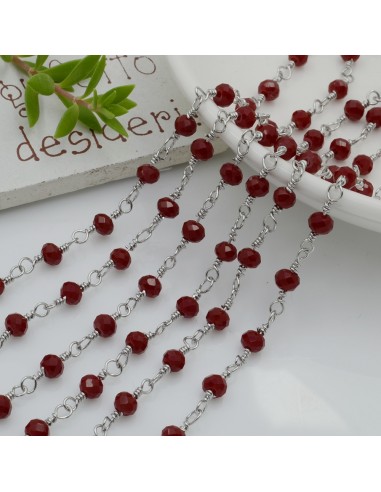 catena rosario in acciaio concatenata con cristalli 4 mm col bordò pieno 50 cm per fai da te