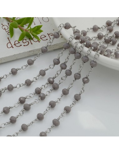 catena rosario in acciaio concatenata con cristalli 4 mm col grigio pieno 50 cm per fai da te