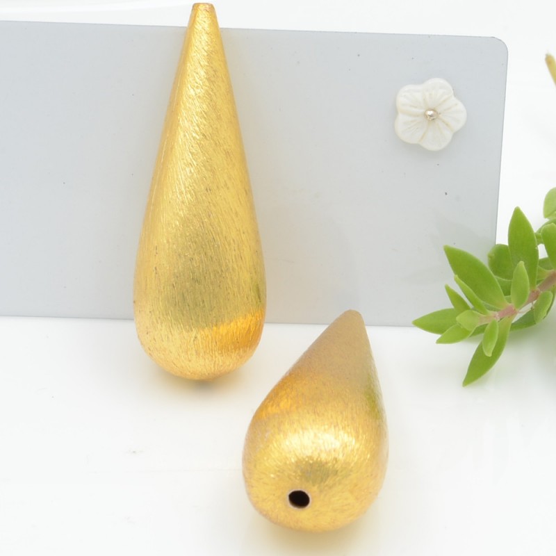 perle satinato forma gocce colore oro 15 x 42 mm  1 pz in ottone idea per orecchini e collana fai da te
