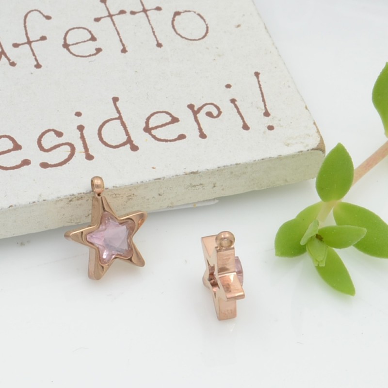 Ciondolo punto luce stella in acciaio oro rosa rosa 8.5 mm 1pz Gioie d'Oriente