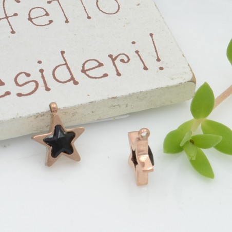 Ciondolo punto luce stella in acciaio oro rosa nero 8.5 mm 1pz Gioie d'Oriente