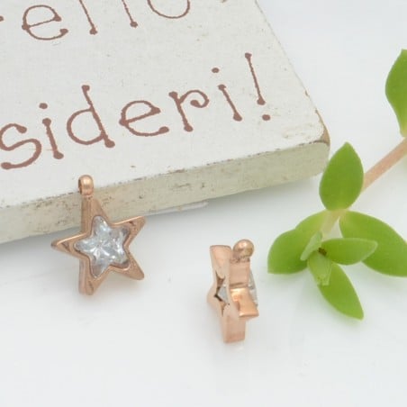 Ciondolo punto luce stella in acciaio oro rosa trasparente 8.5 mm 1pz Gioie d'Oriente