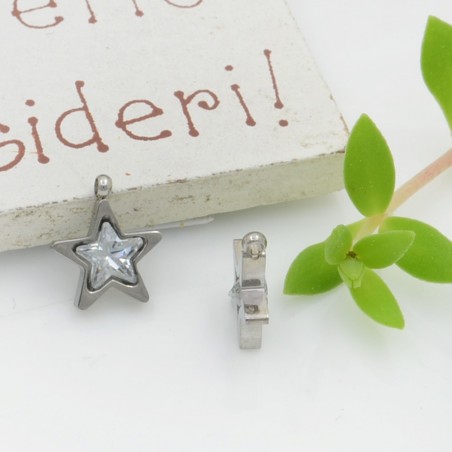 Ciondolo punto luce stella in acciaio rodio trasparente 8.5 mm 1pz Gioie d'Oriente