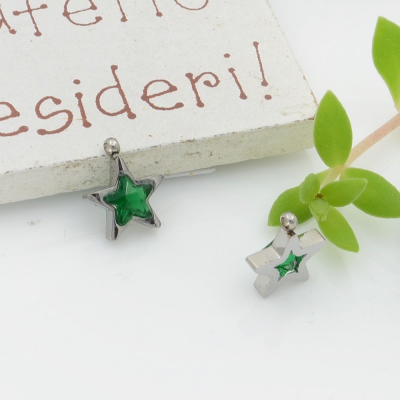Ciondolo punto luce stella in acciaio rodio verde 8.5 mm 1pz Gioie d'Oriente
