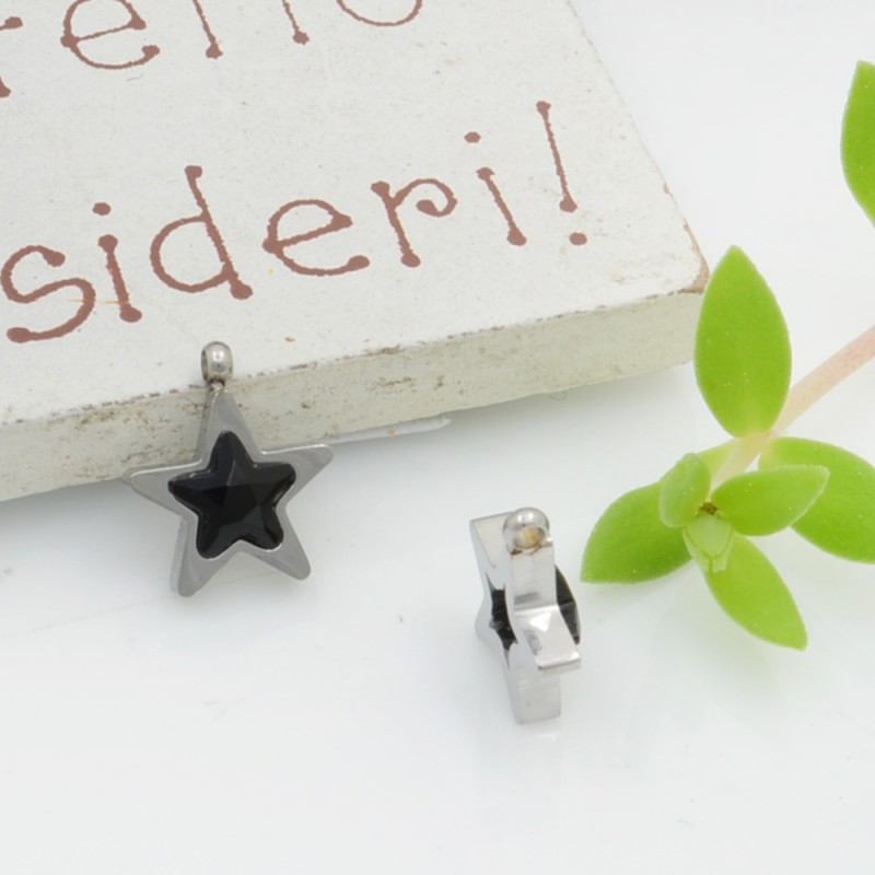 Ciondolo punto luce stella in acciaio rodio nero 8.5 mm 1pz Gioie d'Oriente
