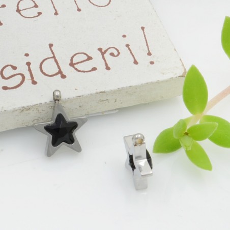 Ciondolo punto luce stella in acciaio rodio nero 8.5 mm 1pz Gioie d'Oriente