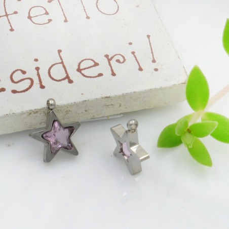Ciondolo punto luce stella in acciaio rodio rosa 8.5 mm 1pz Gioie d'Oriente