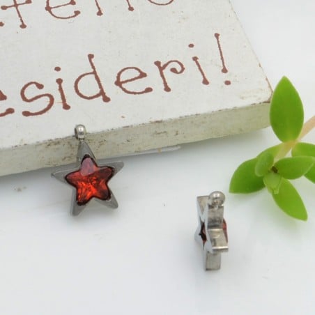 Ciondolo punto luce stella in acciaio rodio bordeaux 8.5 mm 1pz Gioie d'Oriente