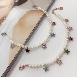 bracciale Perle Di Fiume e ciondolo in acciaio forma stella zirconi