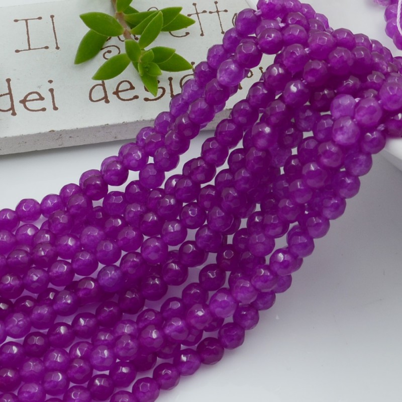 Filo pietre dure agata tonda sfaccettata colore viola 4mm 94pz