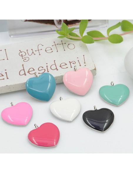 Ciondolo cuore in acciaio inossidabile smaltato vari colori 16x17 mm 1pz Gioie d'Oriente